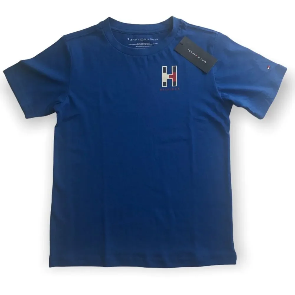 Tommy Hilfiger Boy Short Sleeve Ken‎ Crew Neck Logo Tee - Blue Lolite/Size 7